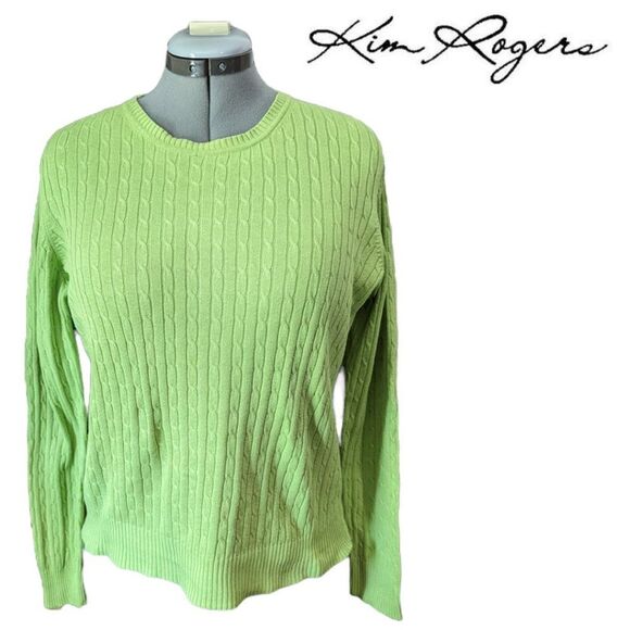 Women's Kim Rogers Lime Green Long Sleeve Sweater, Size Medium - Picture 1 of 7